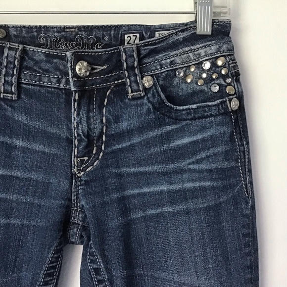 Miss Me Embellished Bootcut Jeans Size 27 Rhinestones Studs Medium Blue Denim - Picture 4 of 15